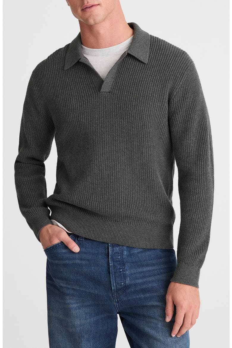 Shaker Stitch Cotton Sweater Polo, Main, color, HEATHER CHARCOAL