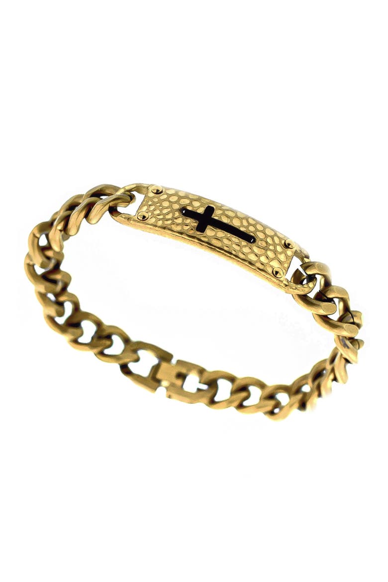 Men's Hammered Cross Dog Tag Pendant Necklace & ID Bracelet Set, Alternate, color, GOLD/ GOLD