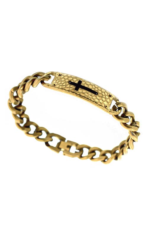 American Exchange Hammered Cross Dog Tag Pendant Necklace & Id Bracelet Set In Gold/gold