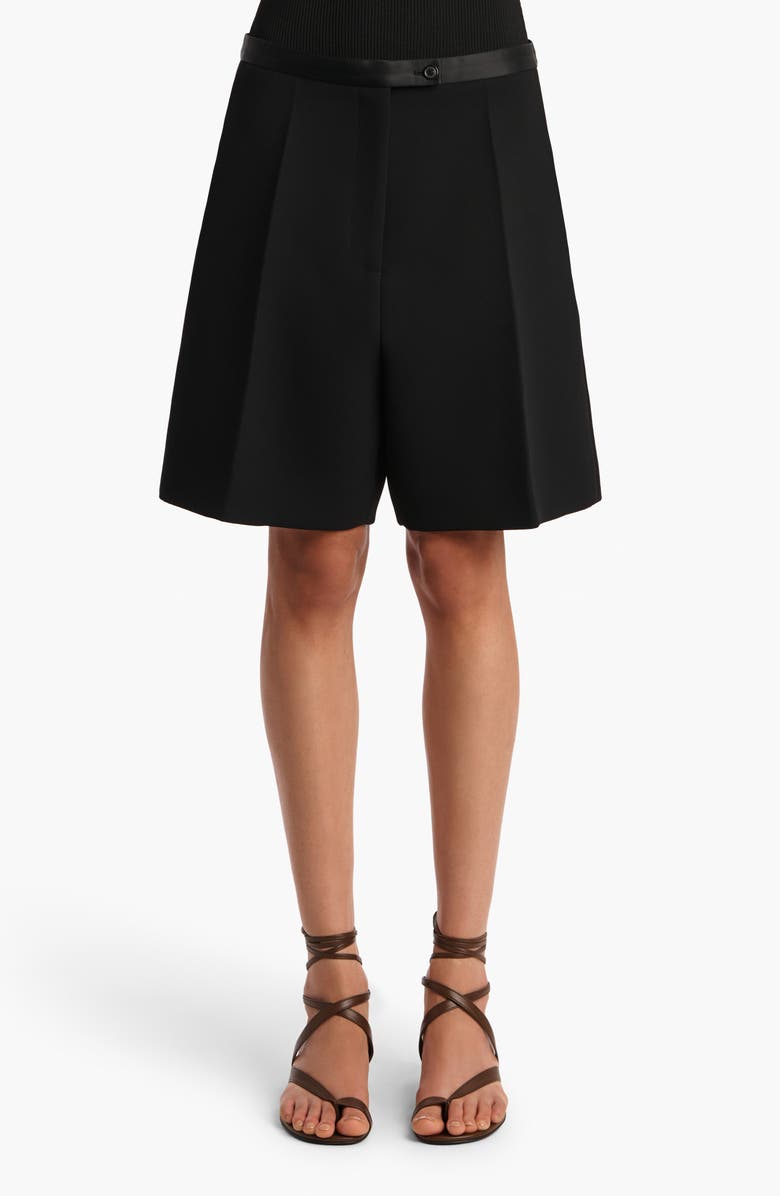Khaite Micah Satin Trim Crepe Shorts, Main, color, Black