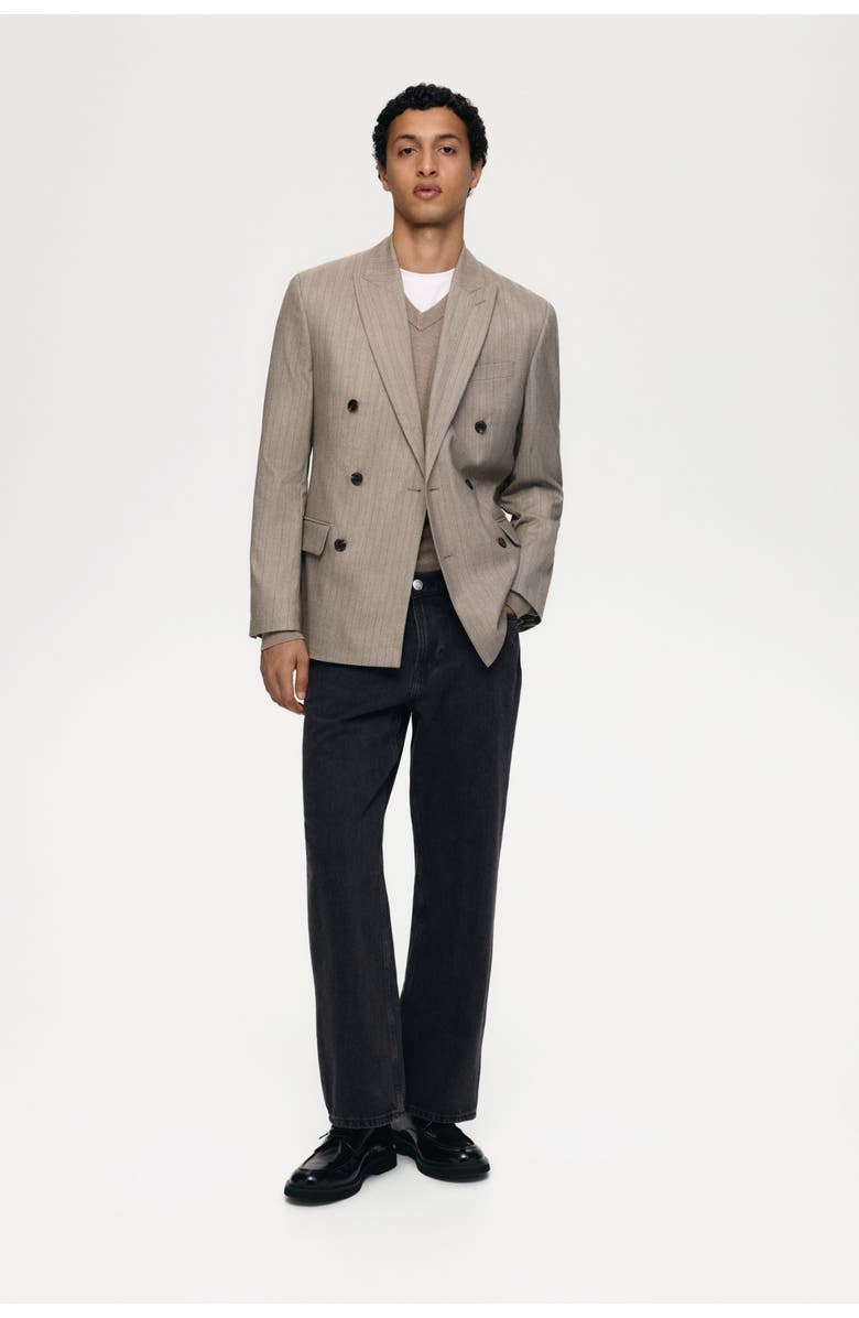 H&M Regular Fit Double-breasted Jacket, Alternate, color, Beige/Striped