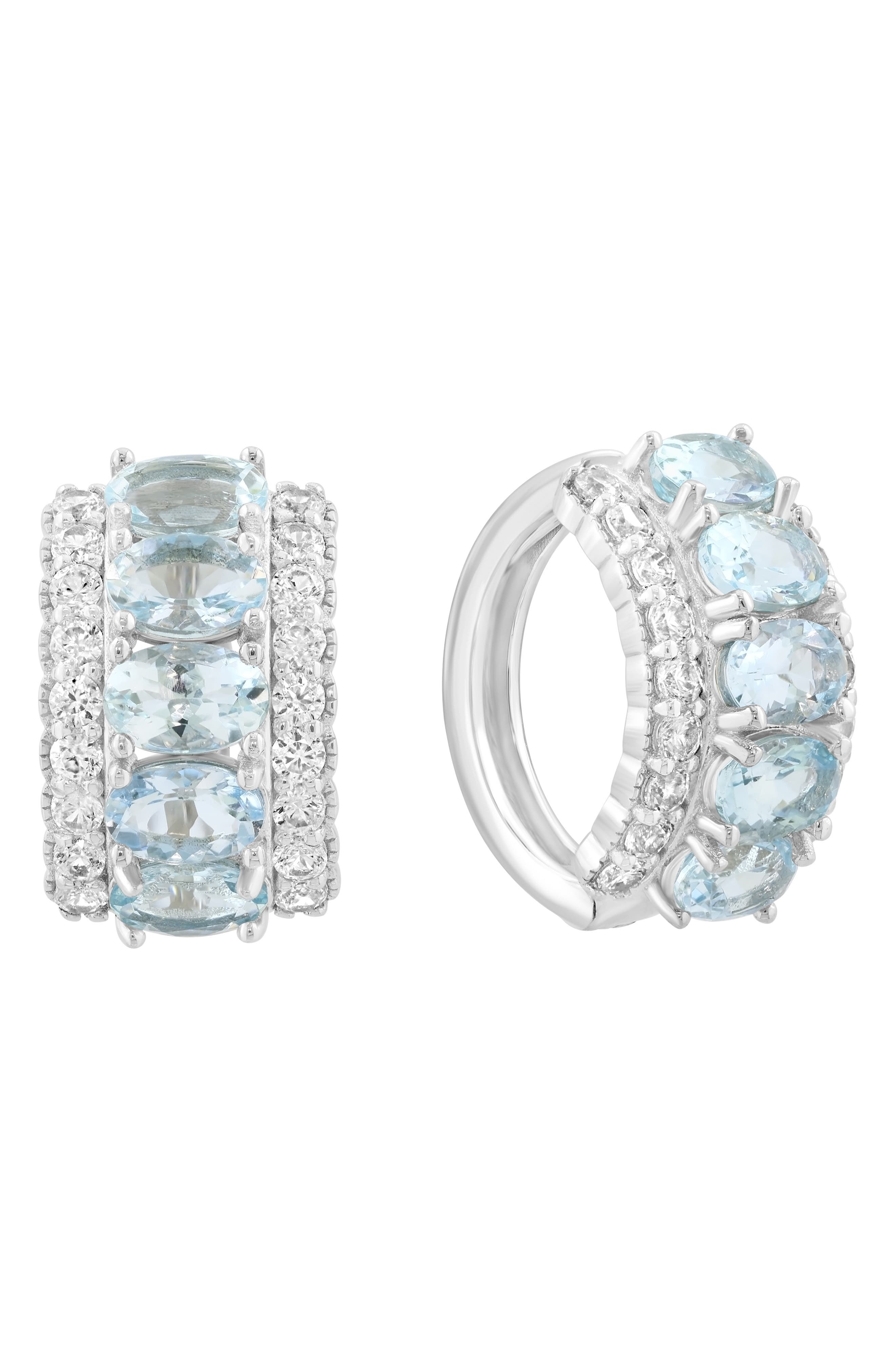 EFFY Sterling Silver Aquamarine & Zircon Hoop Earrings