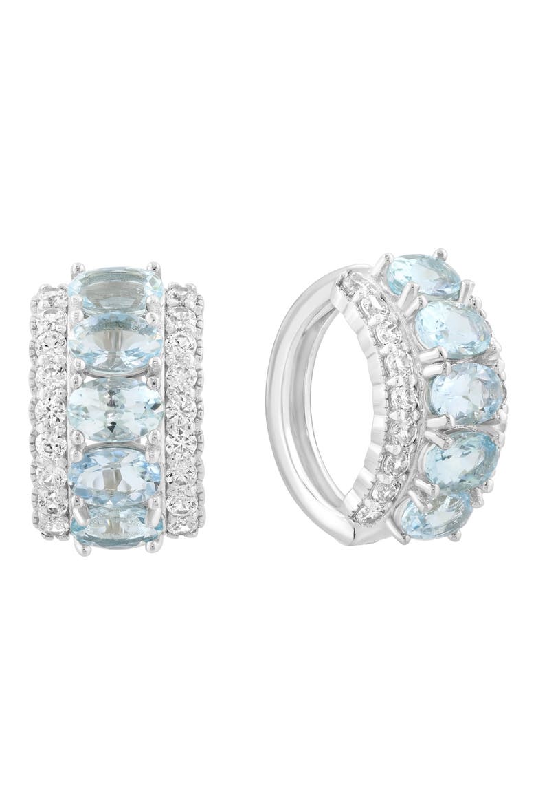 Sterling Silver Aquamarine & Zircon Hoop Earrings, Main, color, BLUE
