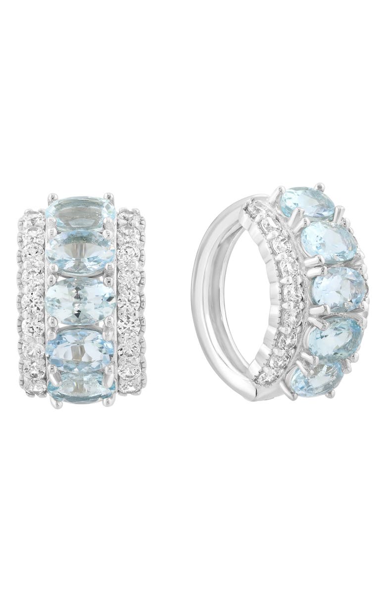 EFFY Sterling Silver Aquamarine & Zircon Hoop Earrings, Main, color, Blue