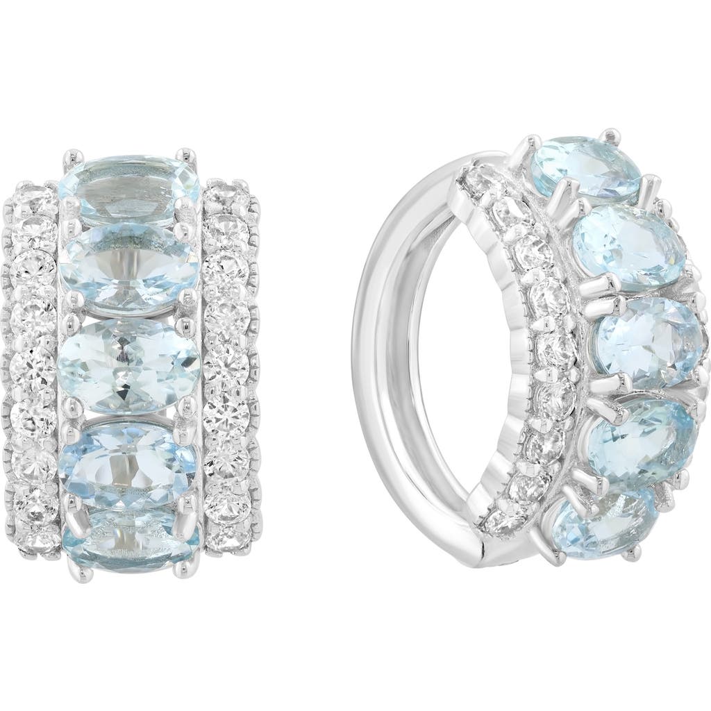 Effy Sterling Silver Aquamarine & Zircon Hoop Earrings In Metallic