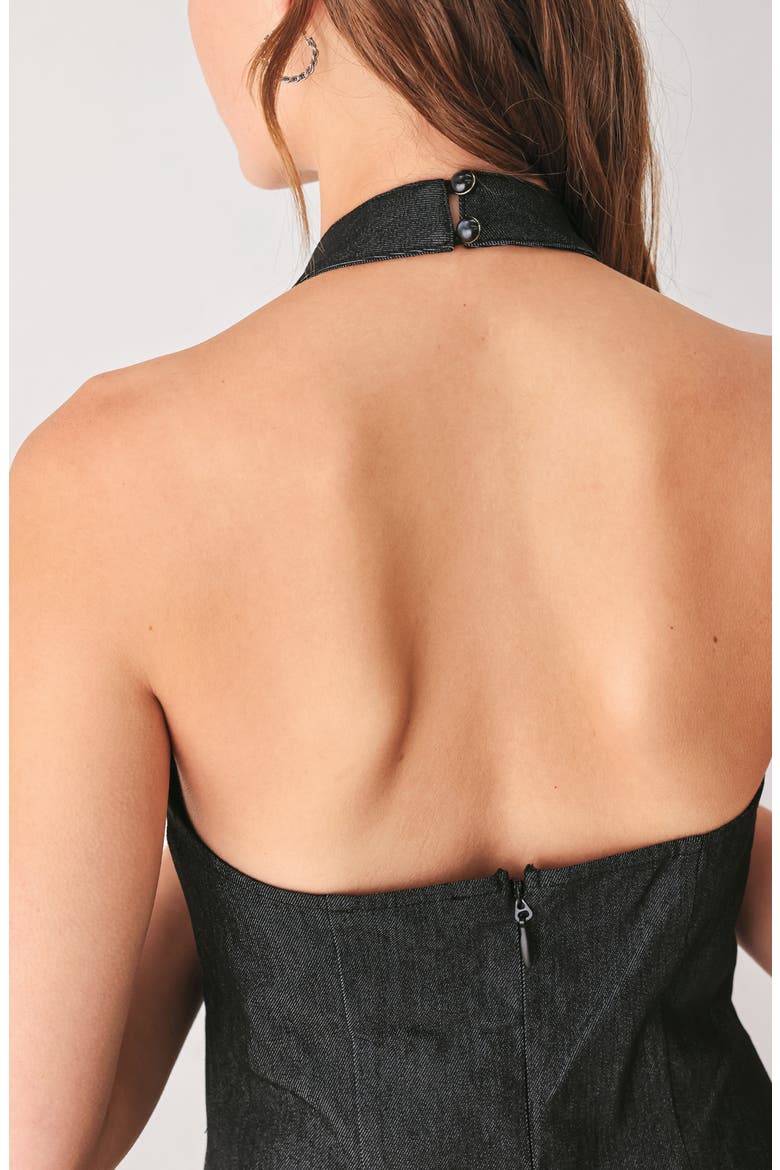 Halter Neck Denim Midi Dress, Alternate, color, DARK DENIM