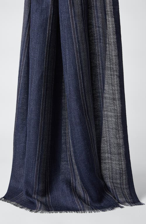Brunello Cucinelli Stripe-pattern Silk-blend Scarf In Blue