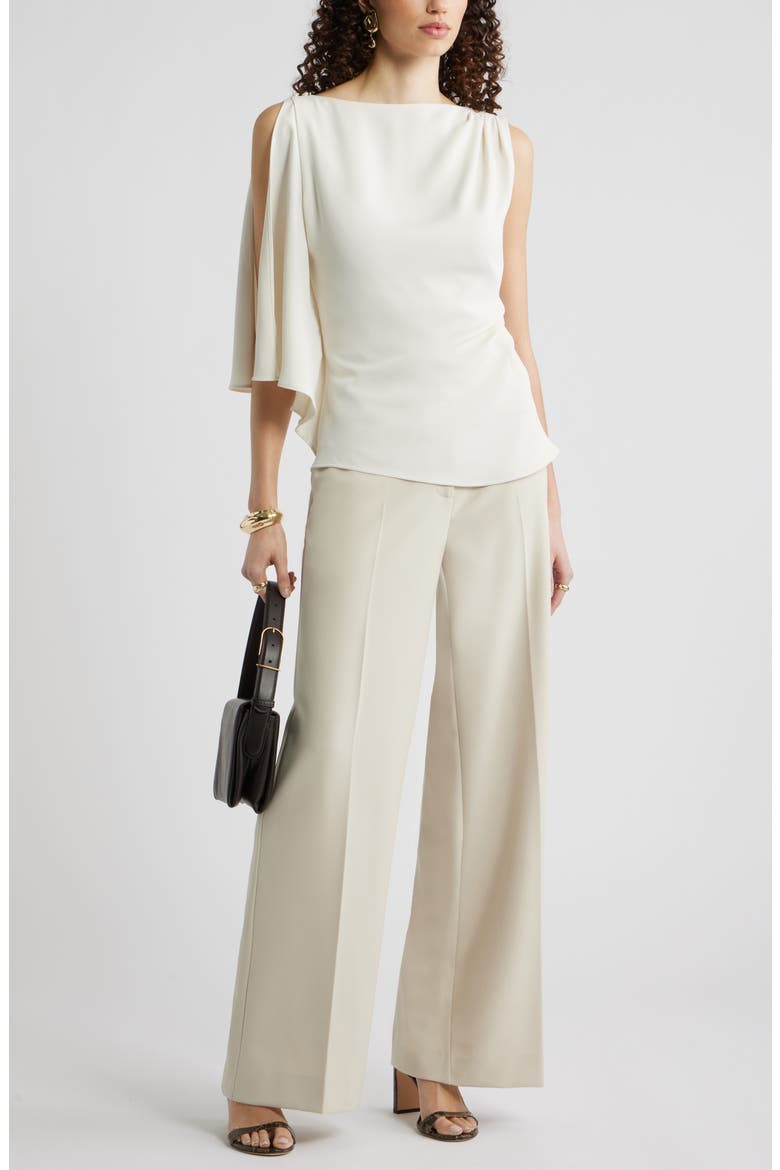 Single Split Sleeve Crepe Top, Alternate, color, IVORY TOFU