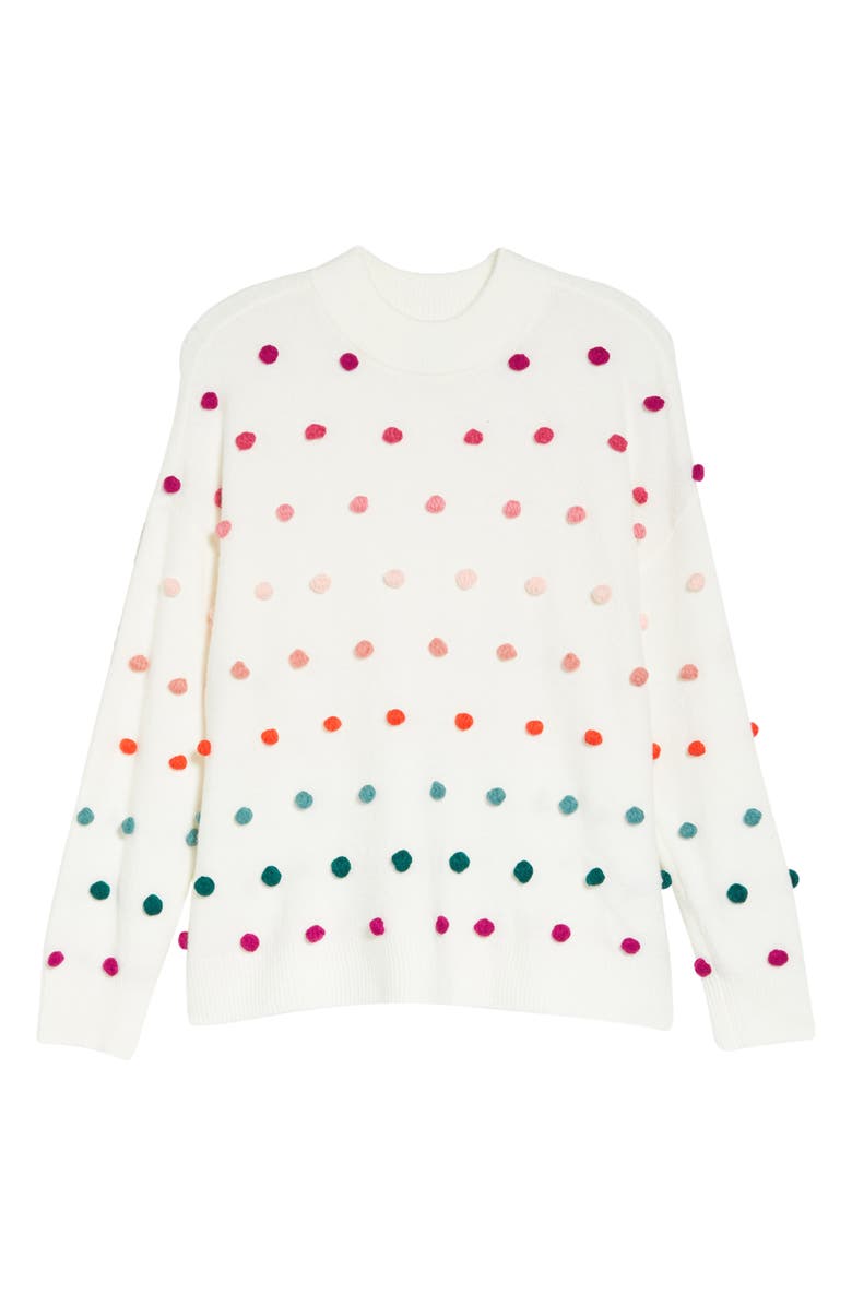 CeCe Rainbow Pompom Mock Neck Sweater, Alternate, color,