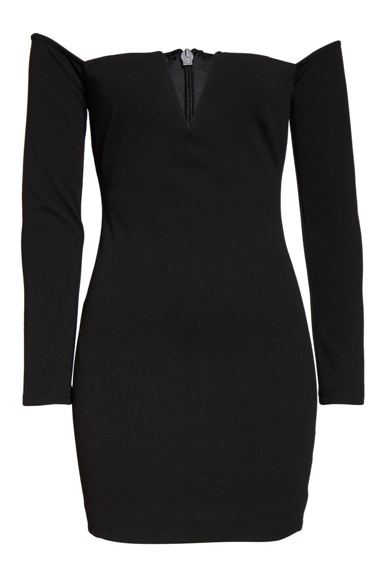 Off the Shoulder Long Sleeve Body-Con Minidress, Alternate, color, BLACK