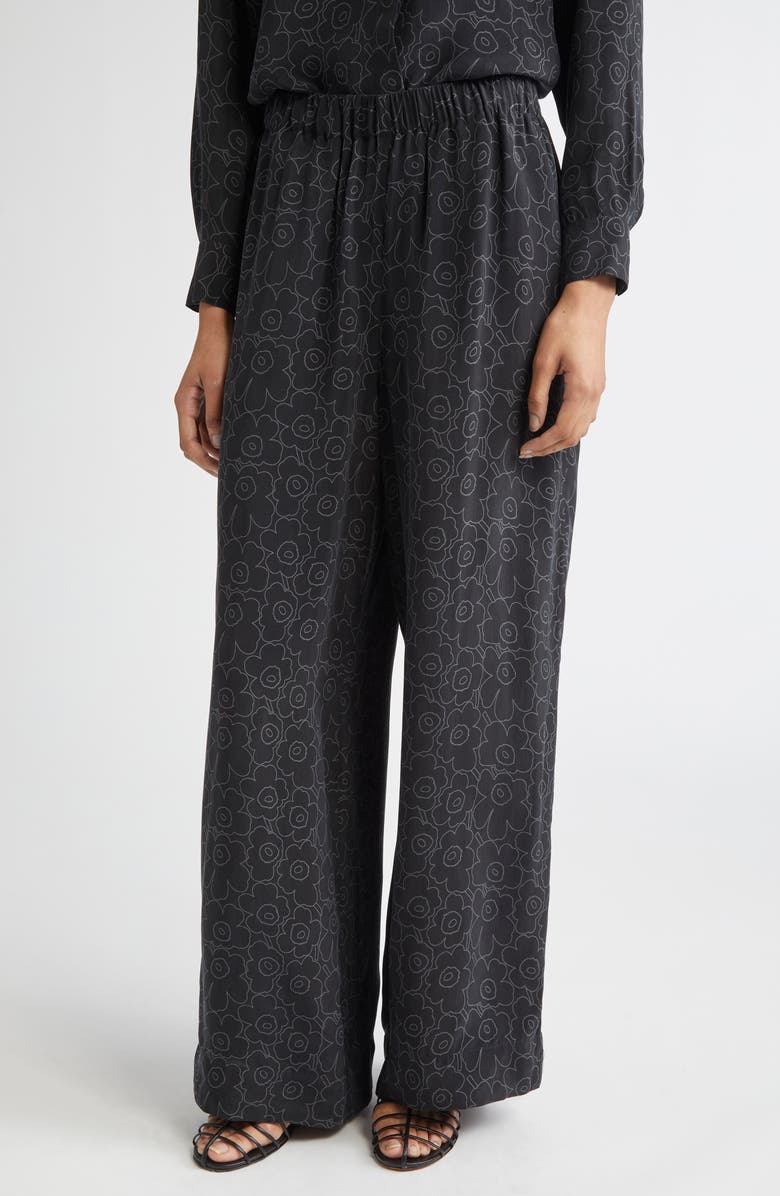 Marimekko Oanet Piirto Unikko Wide Leg Pants, Main, color, Black, Dark Grey