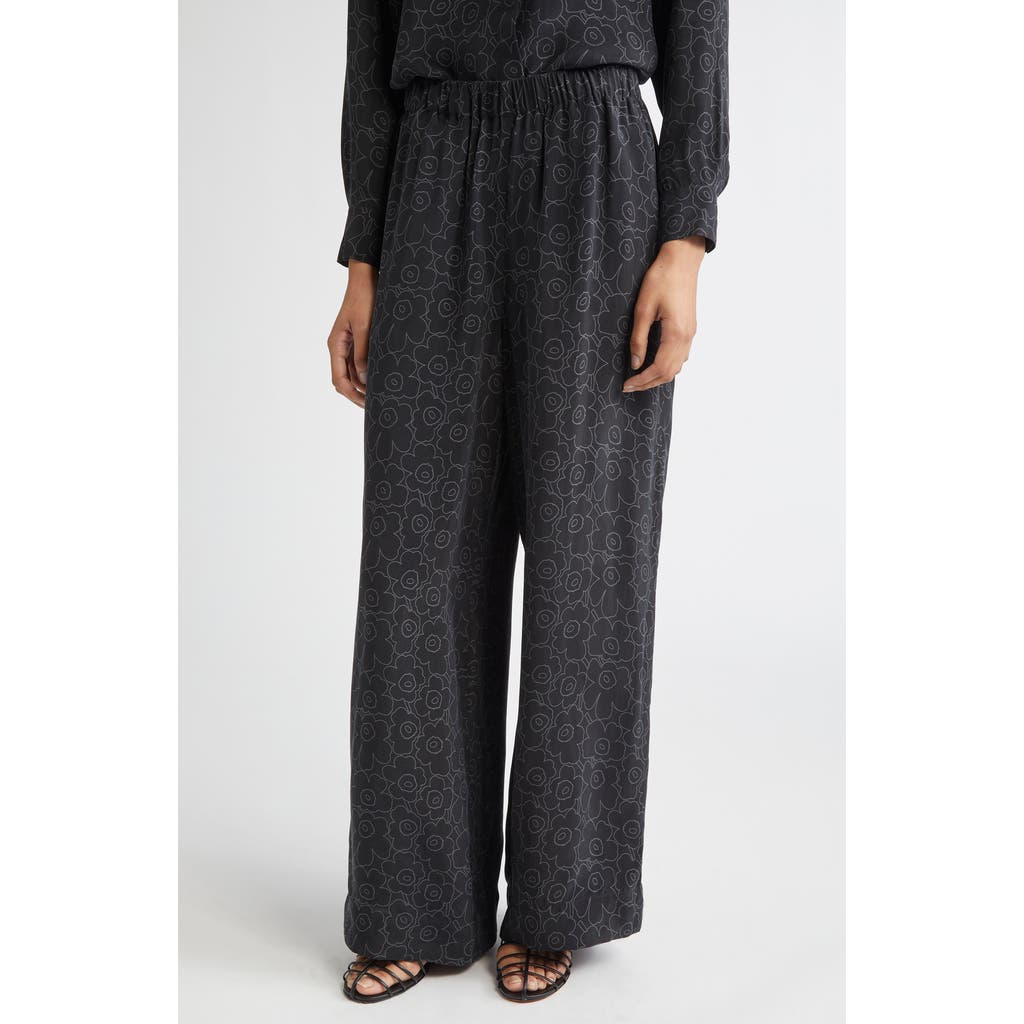 Marimekko Oanet Piirto Unikko Wide Leg Pants In Black