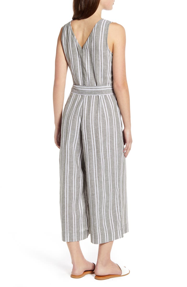 beachlunchlounge Lennon Tie Waist Linen & Cotton Jumpsuit, Alternate, color,