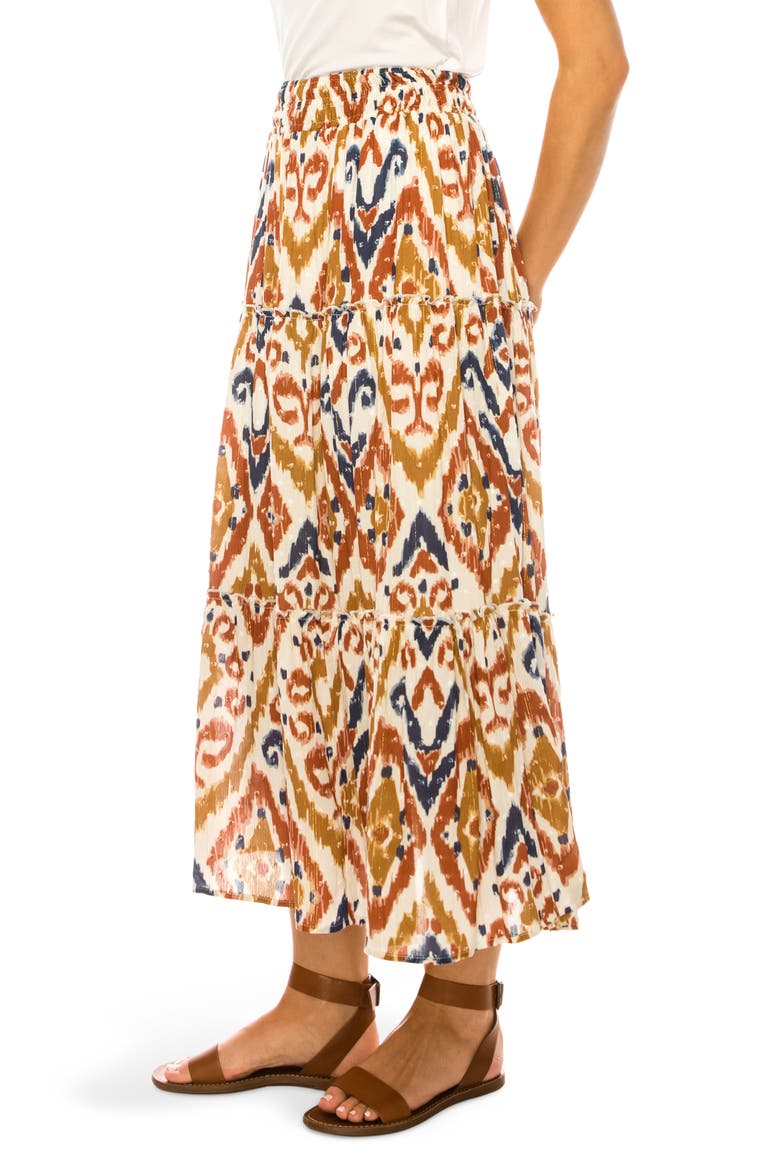 Ikat Print Midi Skirt, Alternate, color, SNOW WHITE