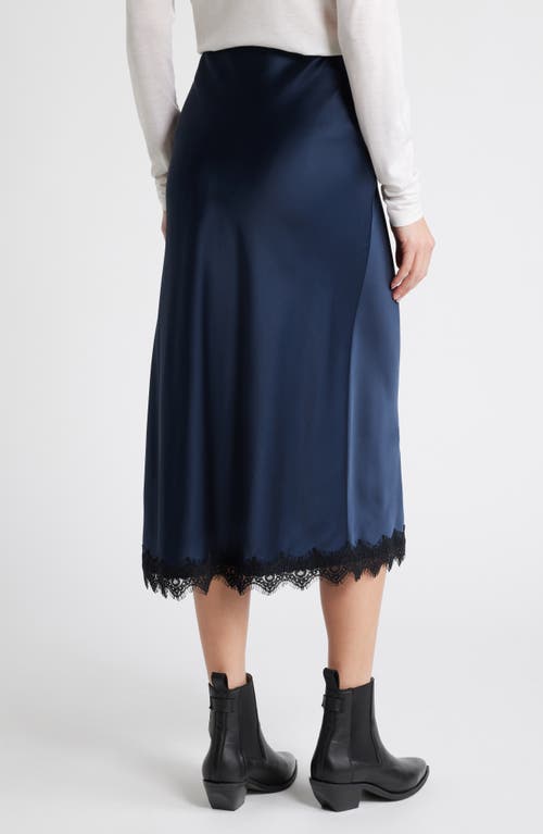 Shop Treasure & Bond Lace Trim Satin Midi Skirt In Navy Blazer