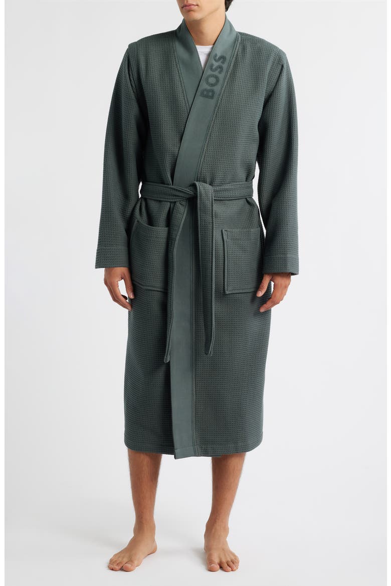 Waffle Knit Kimono Robe, Main, color, OPEN GREEN