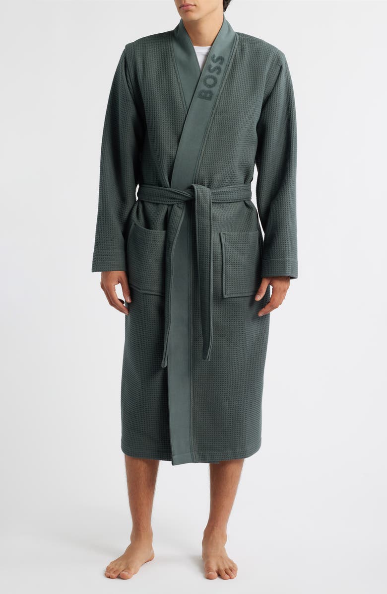 BOSS Waffle Knit Kimono Robe, Main, color, Open Green
