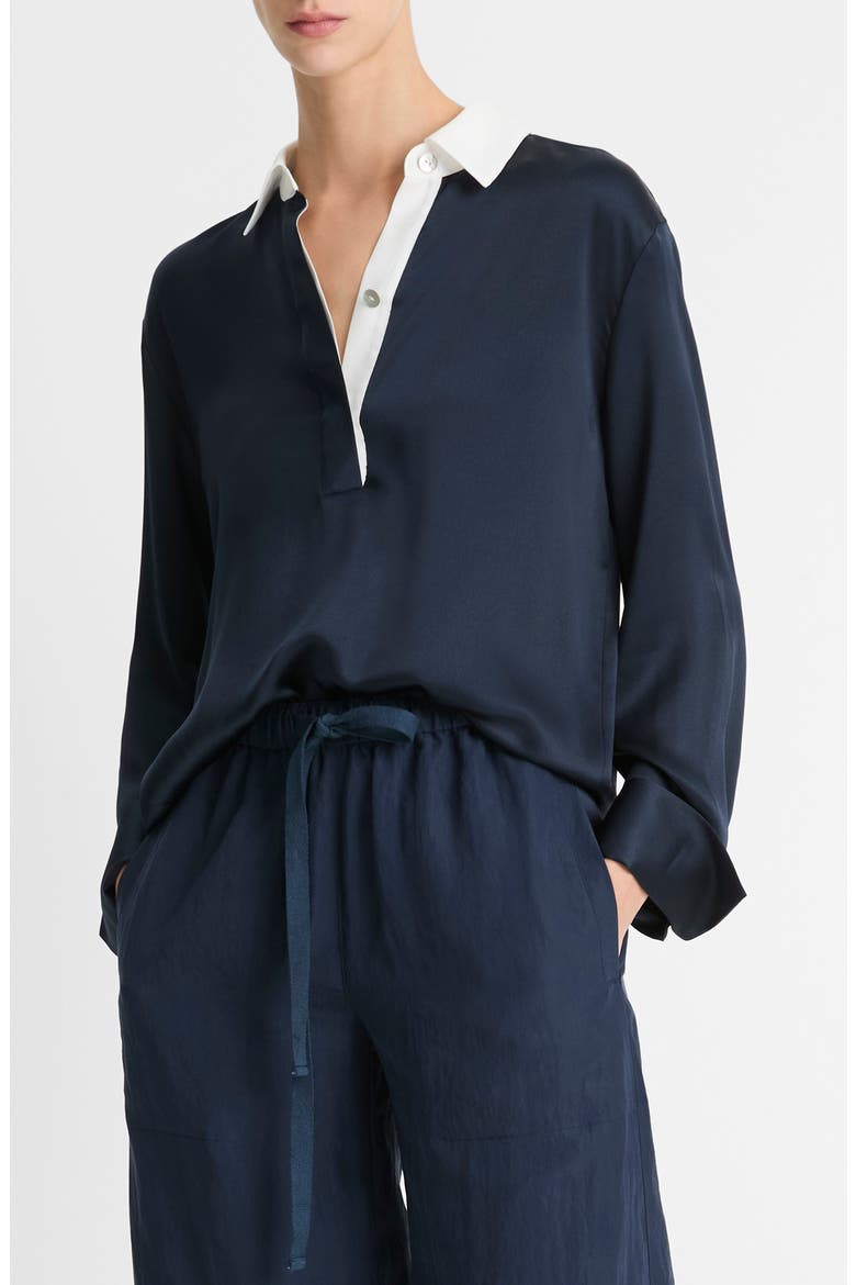 Silk Satin Rugby Shirt, Main, color, COASTAL