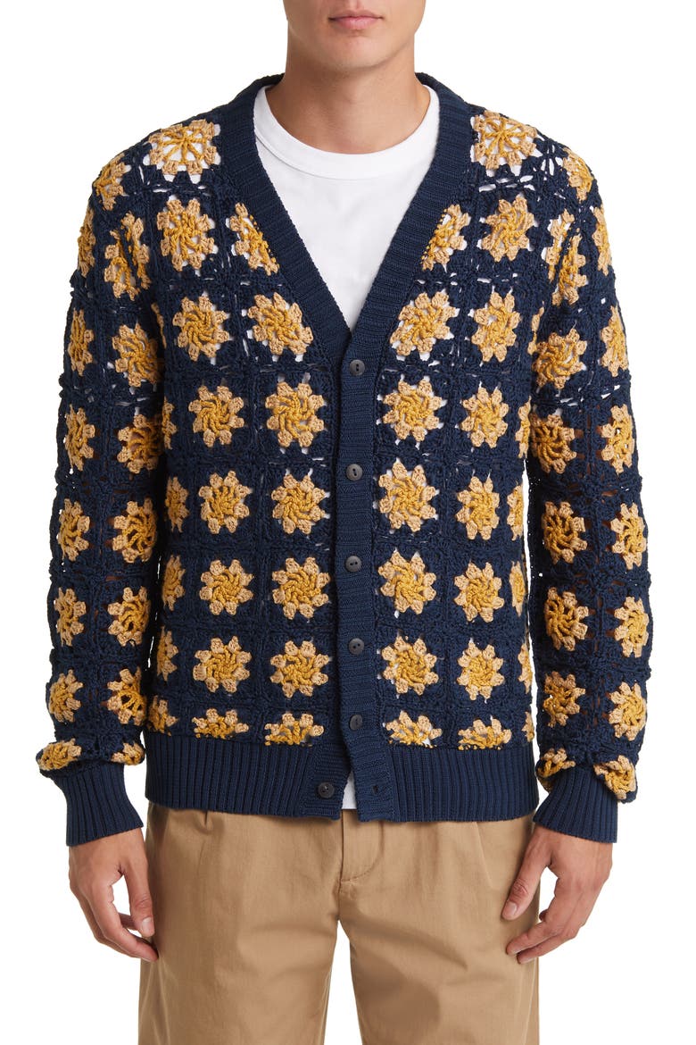 Floral Crocheted Cardigan, Alternate, color, NAVY