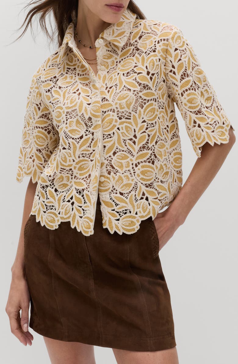 PER UNA BY M&S Open Stitch Shirt Jacket, Main, color, Yellow/ Multi