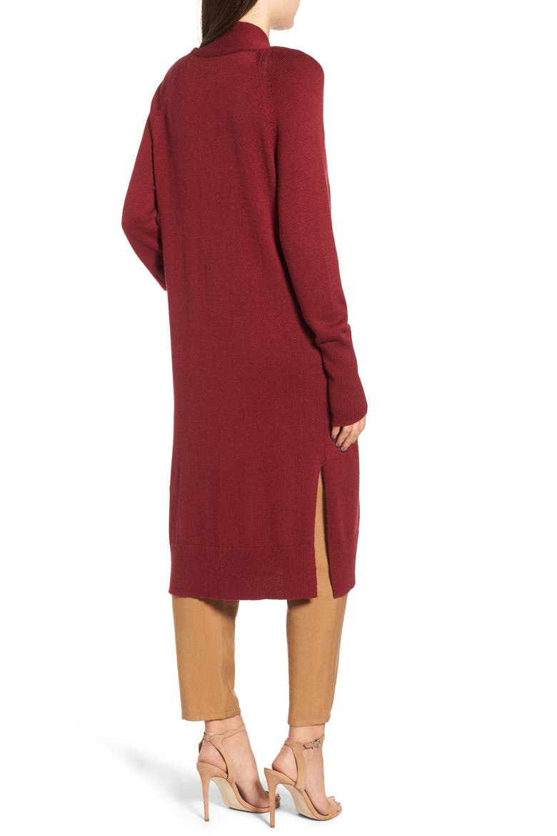 Side Split Midi Cardigan, Alternate, color, RED GRAPE