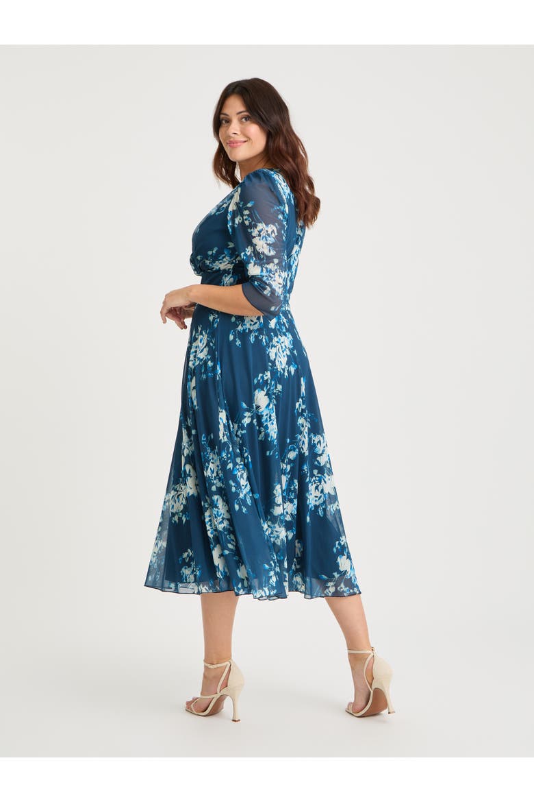 Helena Floral Midi Dress, Alternate, color, Navy Ivory