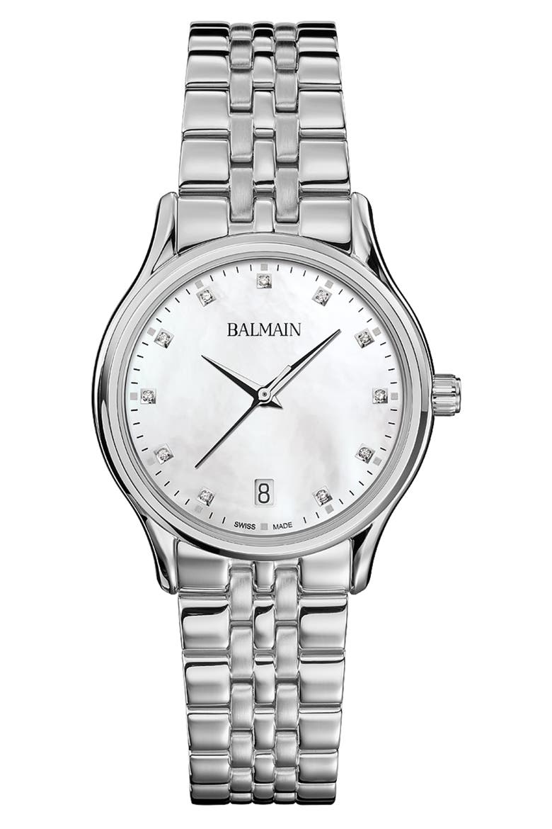Beleganza Mother-of-Pearl & Diamond Bracelet Watch, 32mm, Main, color, STAINLESS STEEL