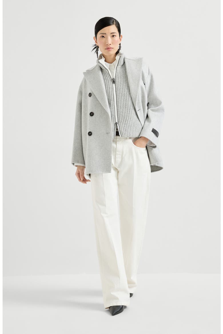 Cashmere double beaver cloth pea coat, Alternate, color, Light Grey