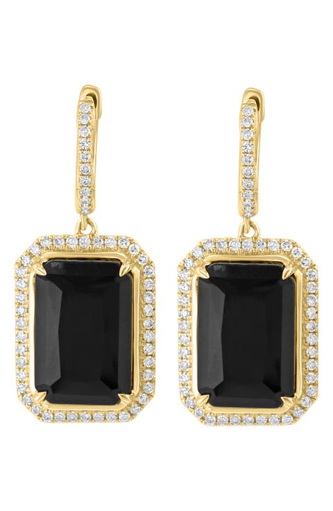 14K Gold Onyx & Diamond Drop Earrings