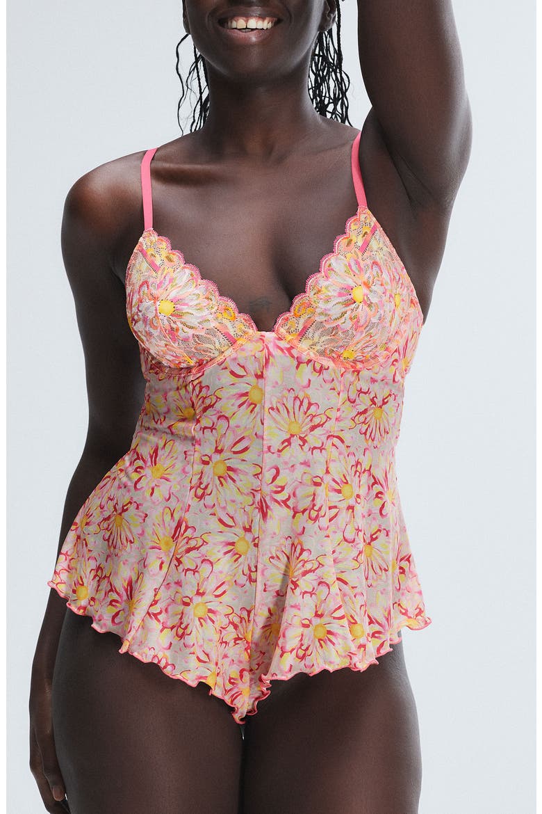 Sunray Lace Underwire Teddy, Main, color, ACACIA PINK