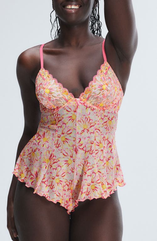 Savage X Fenty Sunray Lace Underwire Teddy In Acacia Pink