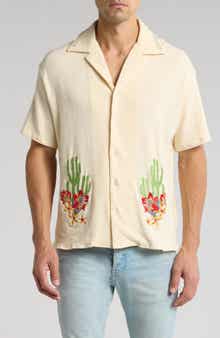 DIET STARTS MONDAY Cactus Floral Embroidered Camp Shirt