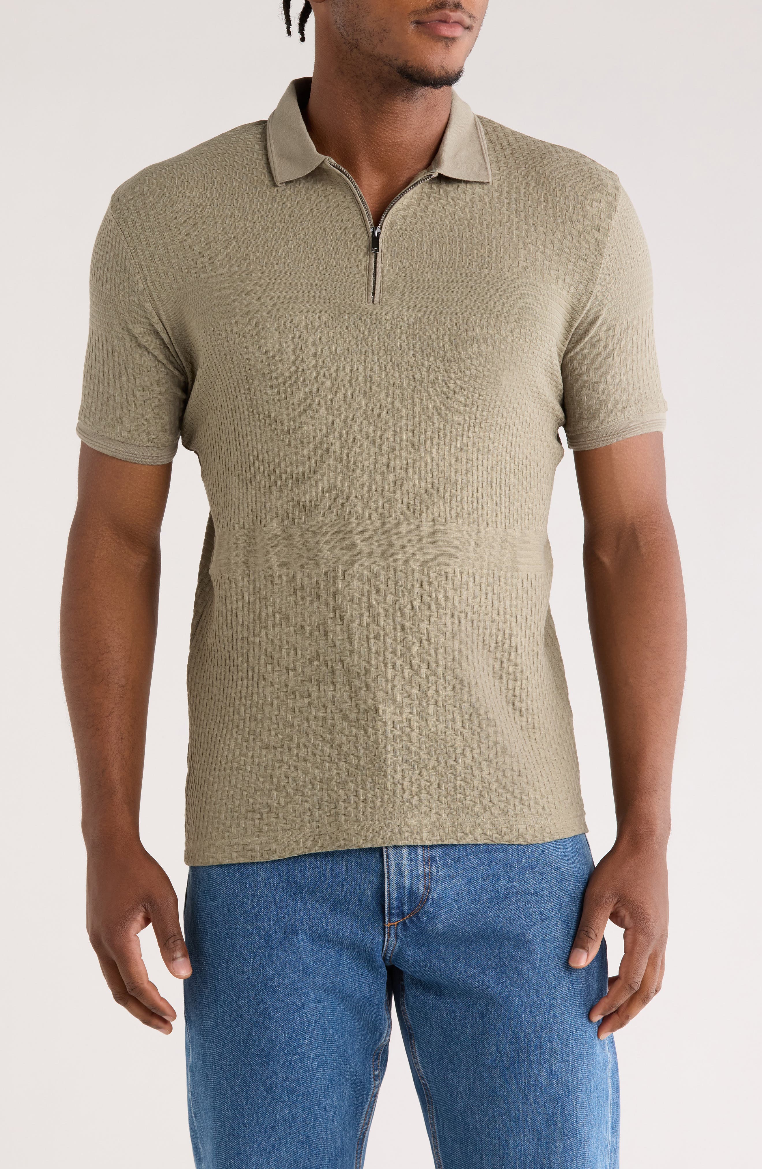 Cactus Man Textured Knit Zip Polo