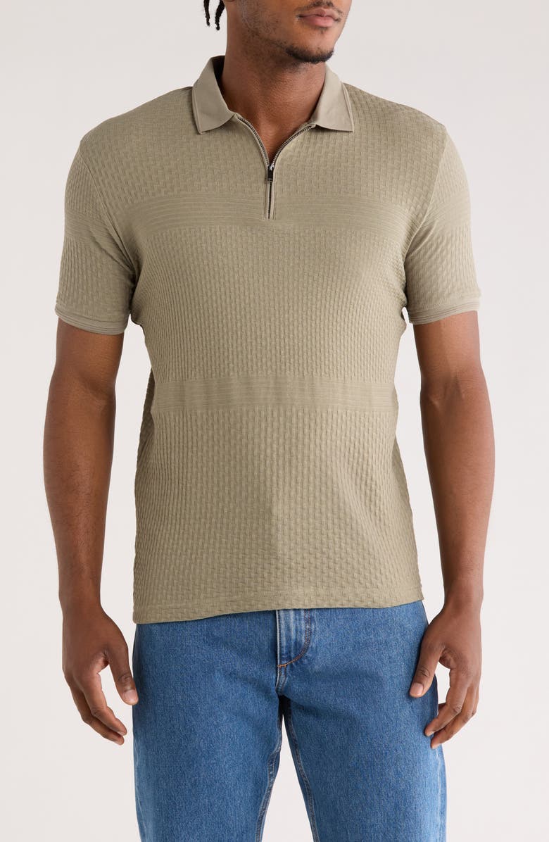 Cactus Man Textured Knit Zip Polo, Main, color, Olive