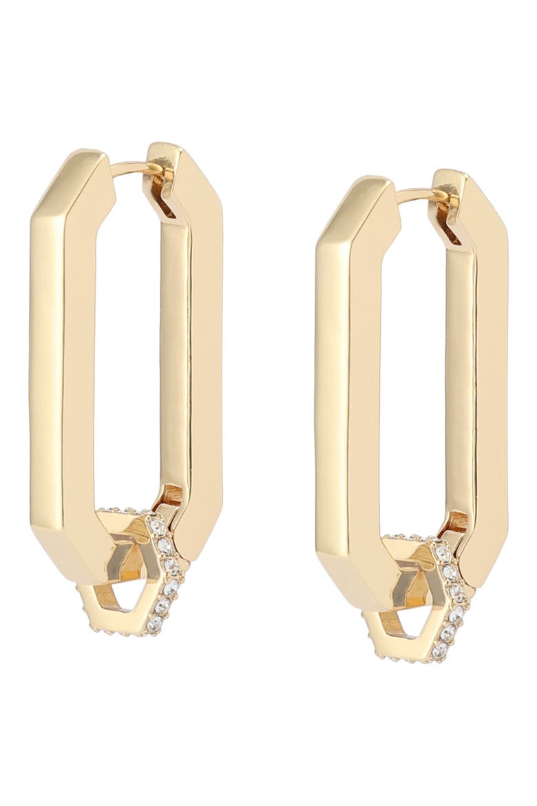 Crystal Hexagon Huggie Hoop Earrings, Alternate, color, SHINY GOLD