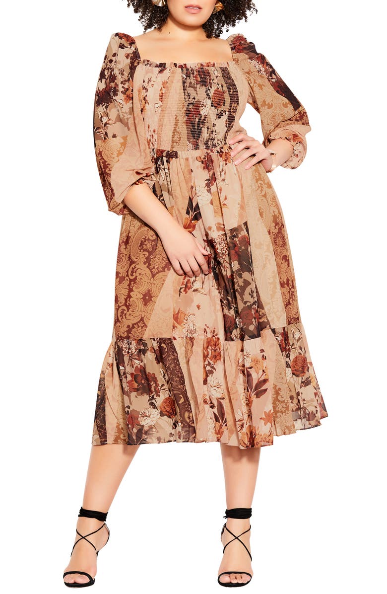 City Chic Paisley Puzzle A-Line Dress, Main, color, 