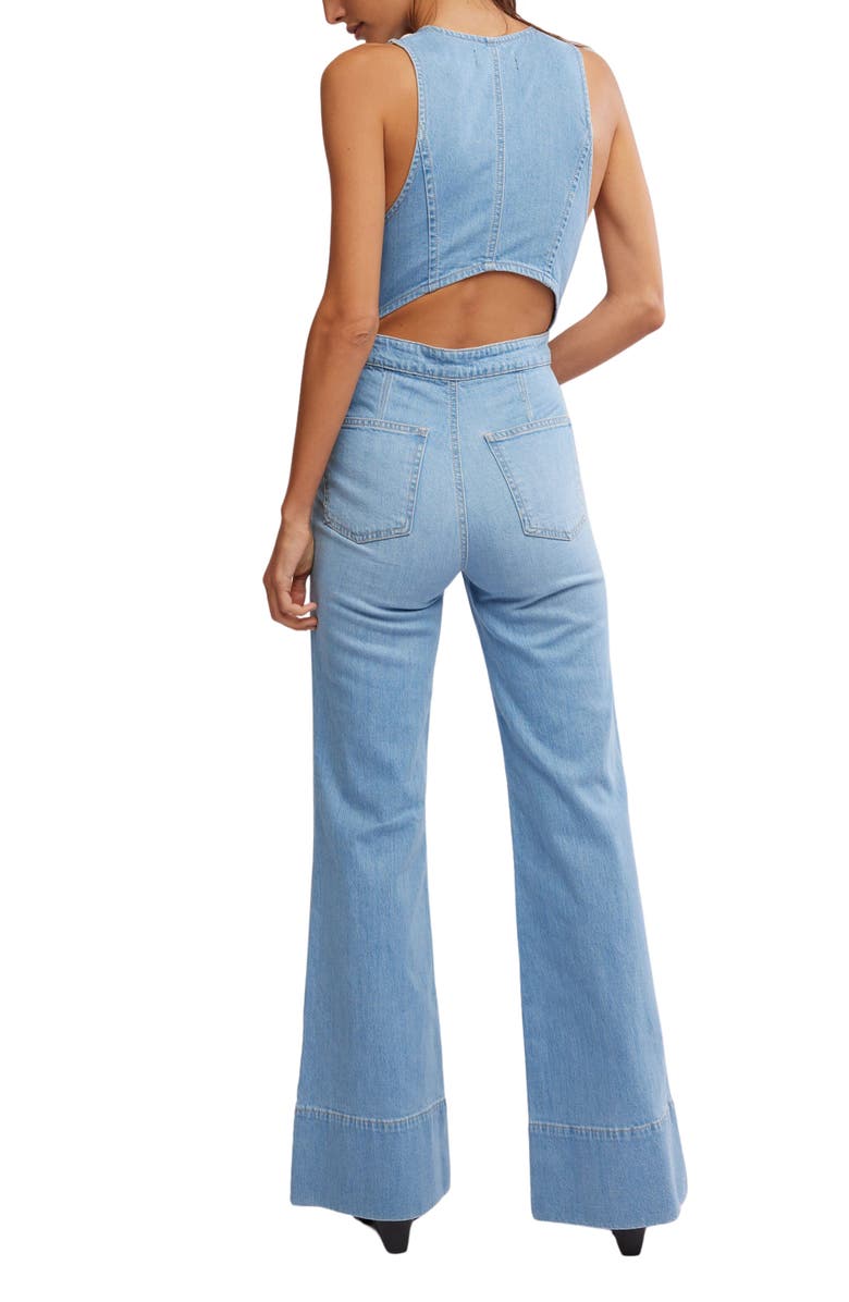 Free People Stratus Cutout Denim Jumpsuit, Alternate, color, Main Character