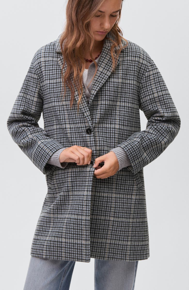 MANGO TEEN Check Longline Coat, Alternate, color, Sky Blue