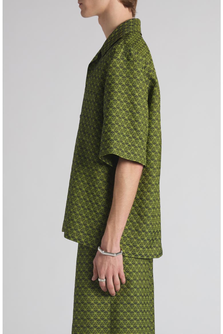 Skull Jacquard Satin Camp Shirt, Alternate, color, ABSYNTHE