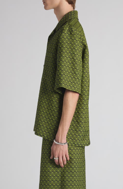 Alexander Mcqueen Mcqueen Skull Jacquard Satin Camp Shirt In Green
