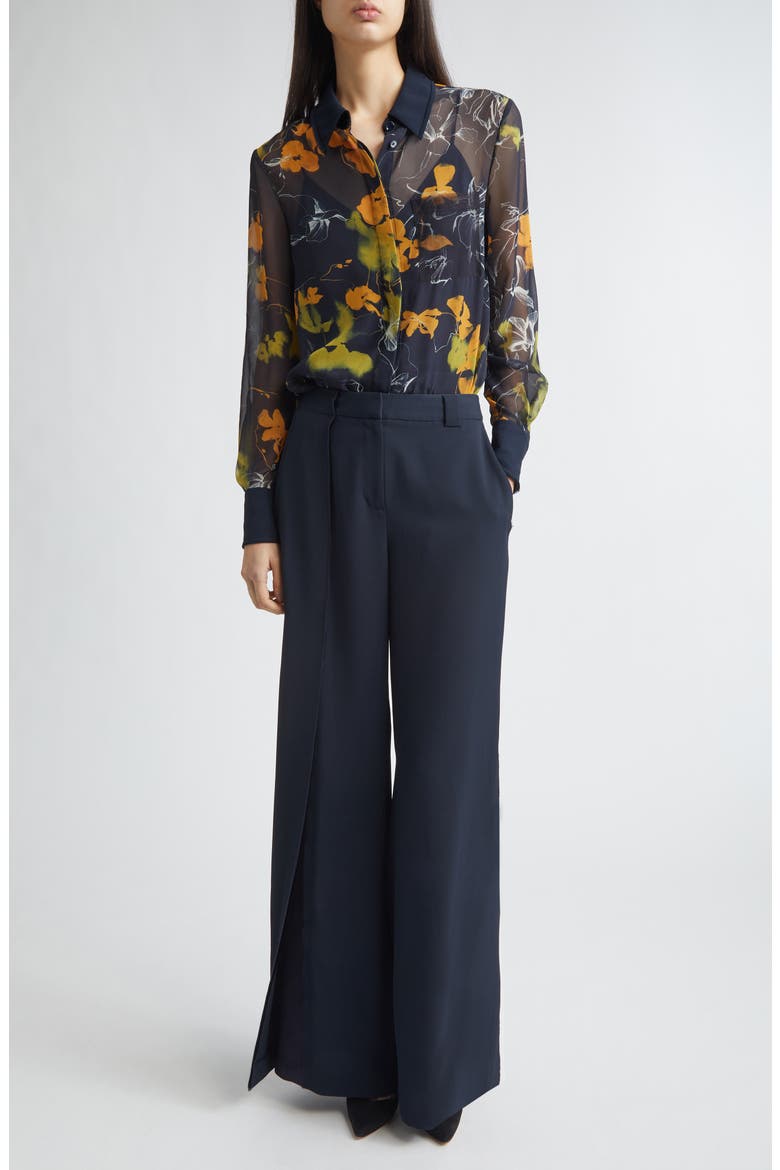 Shadow Floral Georgette Button-Up Shirt, Alternate, color, ULTRA NAVY