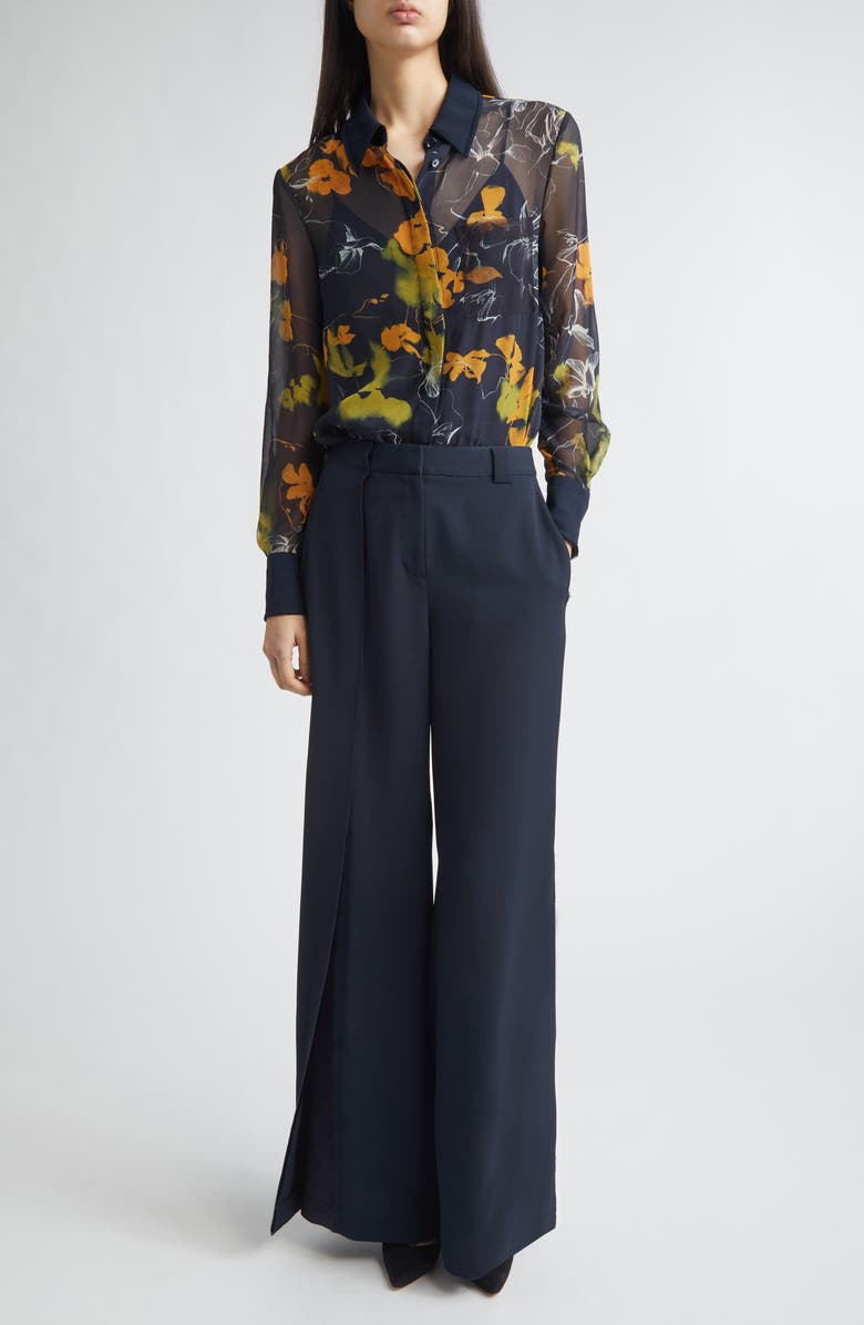 Jason Wu Collection Shadow Floral Georgette Button-Up Shirt, Alternate, color, Ultra Navy