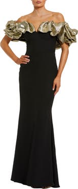Mac Duggal Crepe Mermaid Gown With Off The Shoulder Ruffle