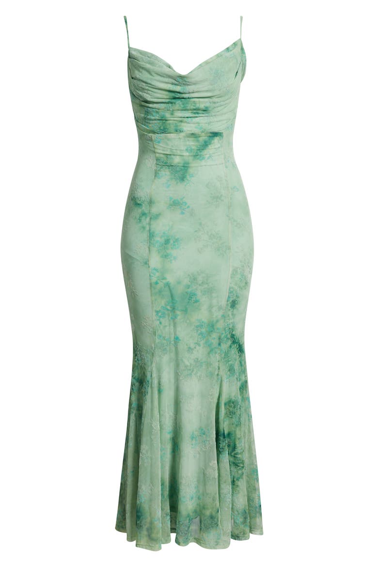 Floral Burnout Godet Pleat Maxi Dress, Alternate, color, GREEN