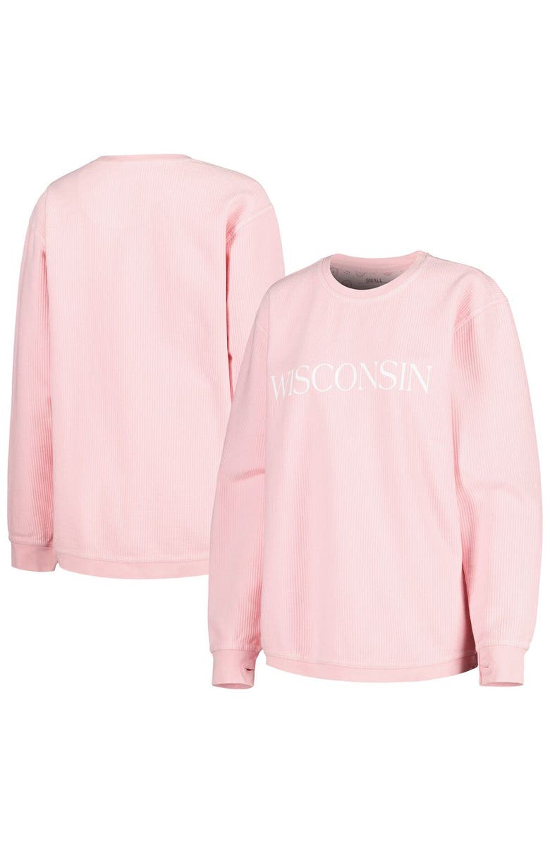 PRESSBOX Women's Pressbox Pink Wisconsin Badgers Comfy Cord Bar Print Pullover Sweatshirt, Main, color, Pink