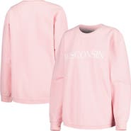 PRESSBOX Women's Pressbox Pink Wisconsin Badgers Comfy Cord Bar Print Pullover Sweatshirt
