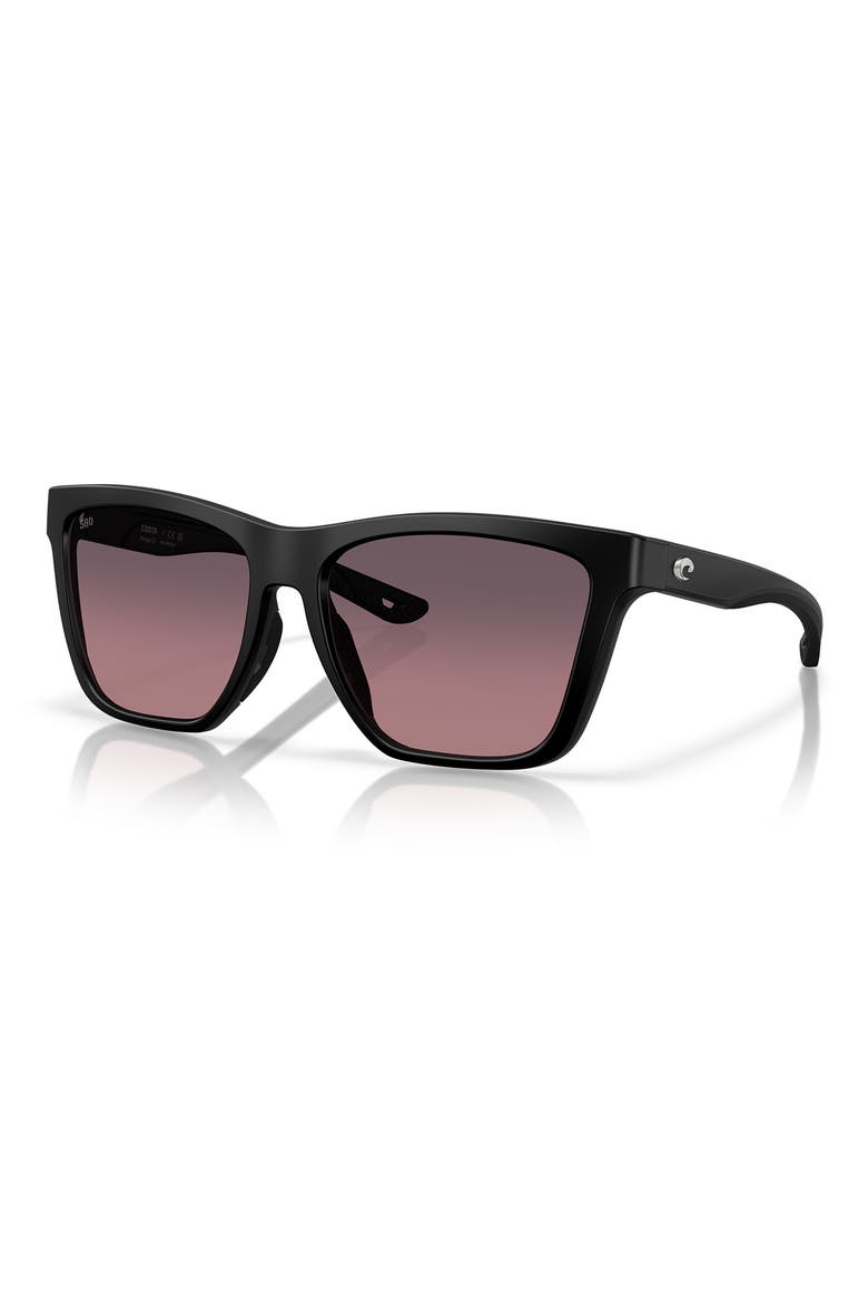 57mm Polarized Rectangular Sunglasses, Alternate, color, MATTE BLACK/ ROSE 580G