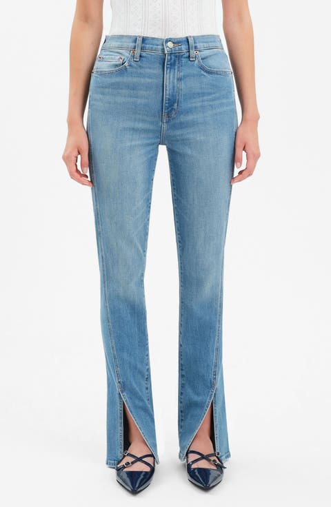 Downtown High Waist Split Hem Straight Leg Jeans