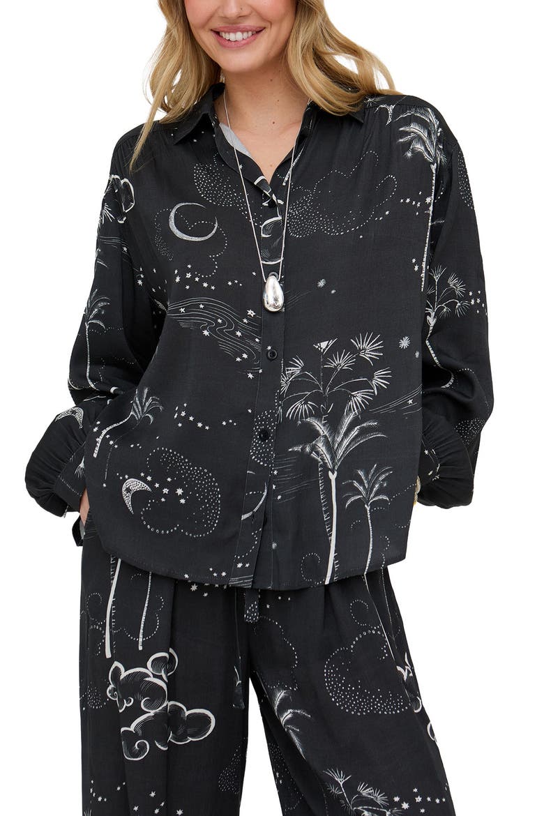 Palm Button Down Palm Print Shirt, Main, color, Black