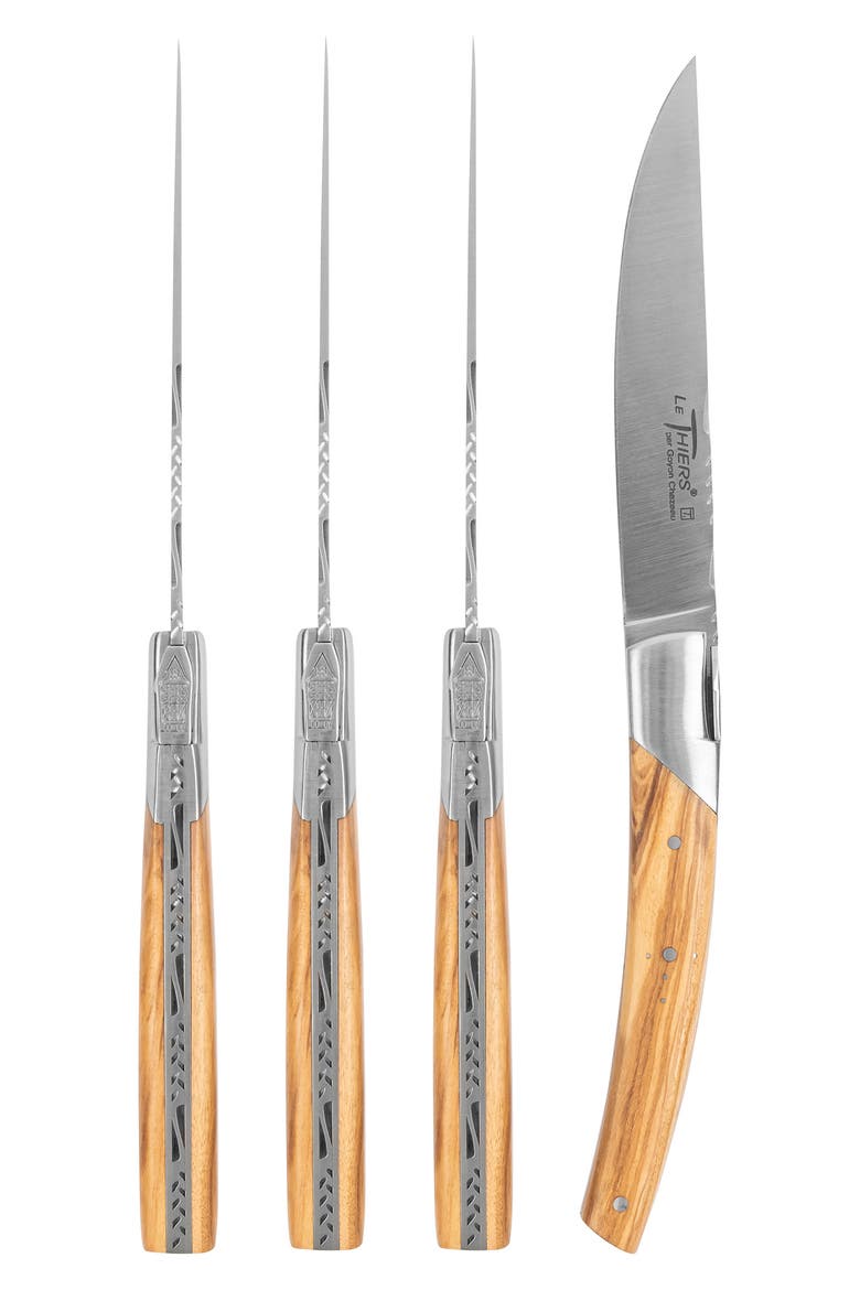 Set of 4 Pirou Castle Steak Knives, Main, color, WOOD